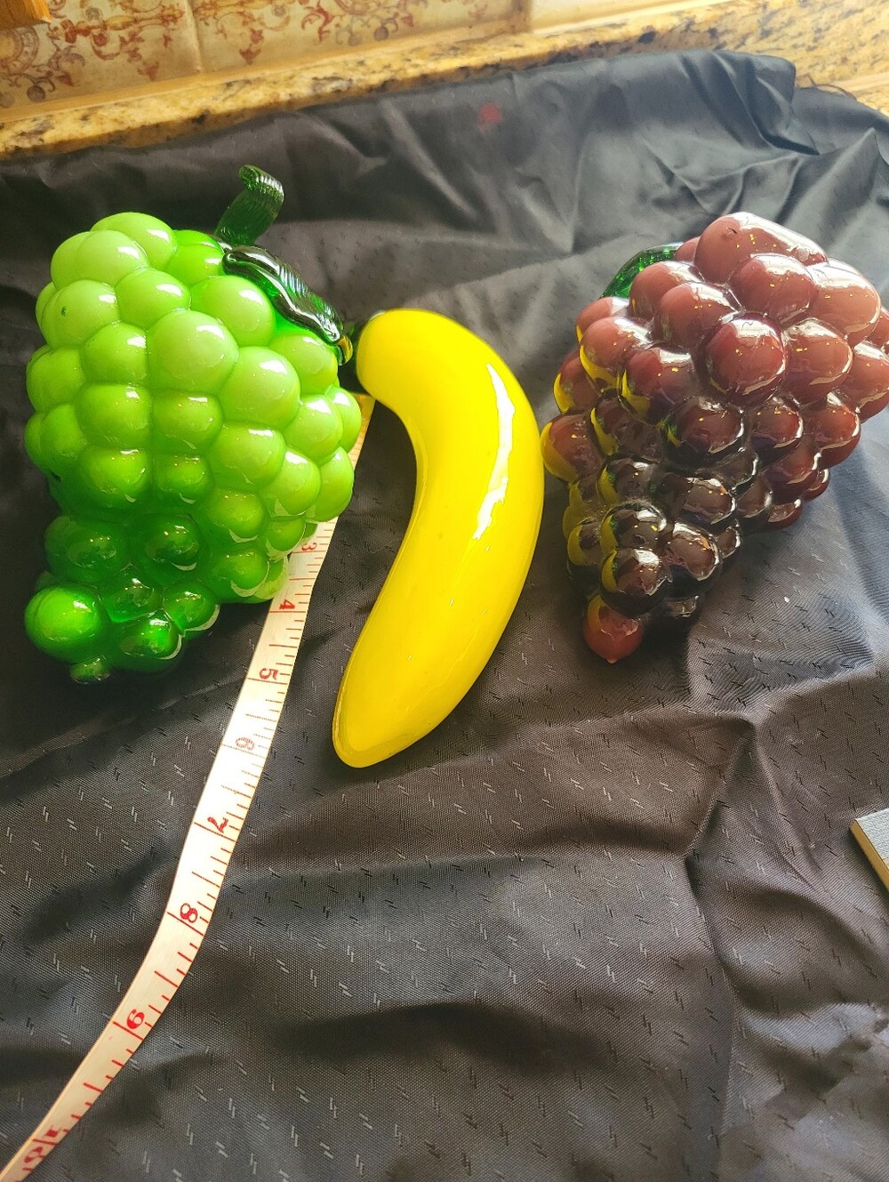 Glass Fruit Trio - Green Grapes, Yellow Banana, Red Grapes